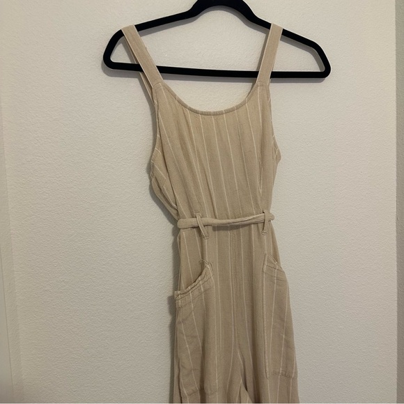American Eagle Striped Wide Leg Jumpsuit Linen Blend Cream White Size S Women’s - Picture 2 of 12